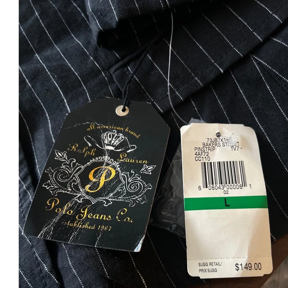 NWT Polo Jeans Co‎ Ralph Lauren Pinstripe Linen Blazer Black White Cropped Large